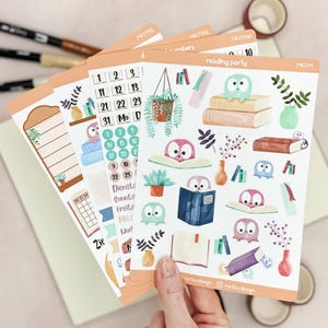 Bücher & Lesen Sticker Set für Bullet Journal, Planer oder Kalender // 4 Sticker Sheets als Monatsset // Als Set oder einzeln // Kawaii