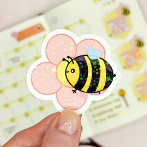 Stickerset mit glitzernden Kawaii Bienchen aus Vinyl // Perfekt zum Dekorieren von Bullet Journal, Trinkflaschen, Laptops oder Handyhüllen