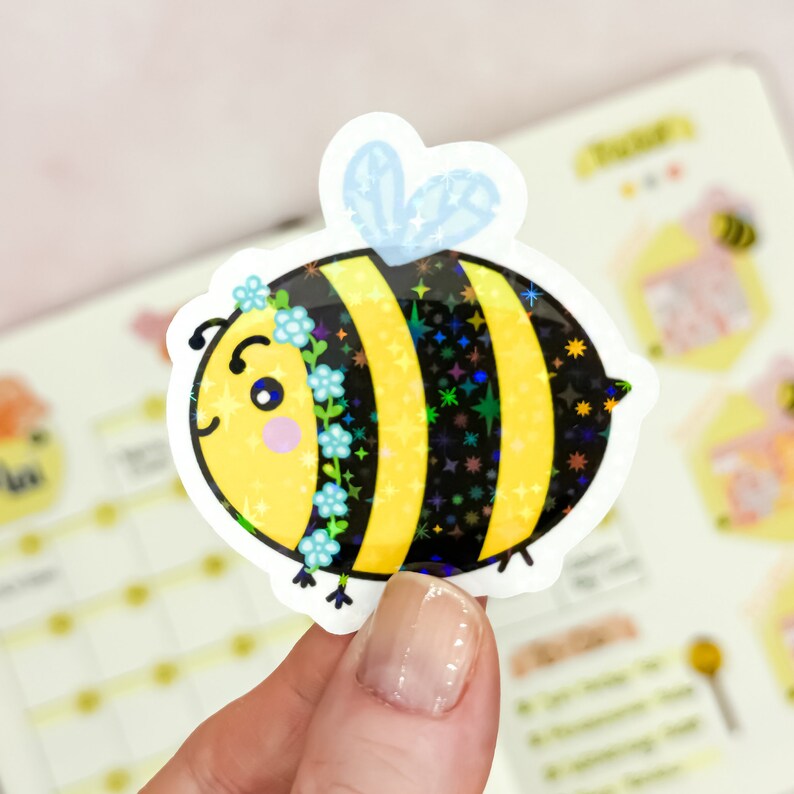 Stickerset mit glitzernden Kawaii Bienchen aus Vinyl // Perfekt zum Dekorieren von Bullet Journal, Trinkflaschen, Laptops oder Handyhüllen