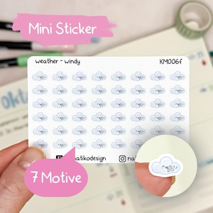 Mini Wetter Sticker Wind/windig im Kawaii Stil // 7 Wettersymbole // Perfekt für Bullet Journal, Planer oder Kalender // Süße Icon Sticker