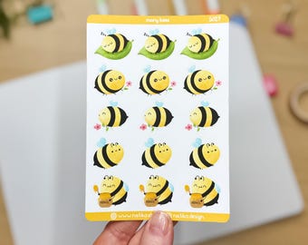 Kawaii Bee Sticker Sheet | Many Bees | Bullet Journal, Planner & Calendar | Handmade Bee Motif Stickers