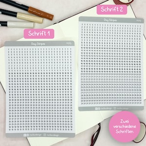 Date strip stickers 1-31 for Bullet Journal & Planner // Perfect for Year in Pixels, Reflection, One Line a Day / 2 different fonts image 3
