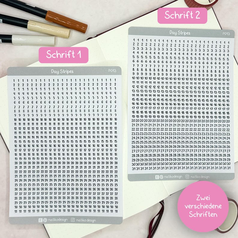 Date strip stickers 1-31 for Bullet Journal & Planner // Perfect for Year in Pixels, Reflection, One Line a Day / 2 different fonts image 3