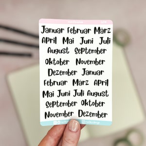 Nomi dei mesi adesivi in tedesco per Bullet Journal, Planner o Calendario Mesi adesivi 2x gennaio - dicembre ciascuno su un foglio di adesivi