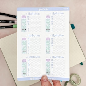 Hydration Tracker Sticker für Bullet Journal & Planer im süßen Kawaii Stil // Wasserhaushalt Wochentracker // Perfekt für Hobonichi Weeks