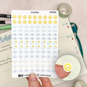 Mini Wetter Sticker im Kawaii Stil // 7 Wettersymbole // Perfekt für Bullet Journal, Planer oder Kalender // Süße Icon Sticker