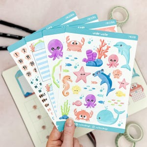 Kawaii Unter Wasser Sticker Set für Bullet Journal, Planer oder Kalender // 4 Stickerbögen als Monatsset // Auch einzeln erhältlich