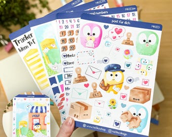 Kawaii Post für dich Sticker Set für Bullet Journal, Planer oder Kalender // 4 oder 5 Sticker Sheets als Journaling Monatsset // Brief Post