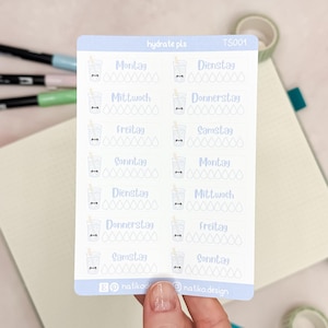 Hydration Tracker Sticker für Bullet Journal & Planer im süßen Kawaii Stil // Wasserhaushalt Tagestracker // Perfekt für Hobonichi Weeks