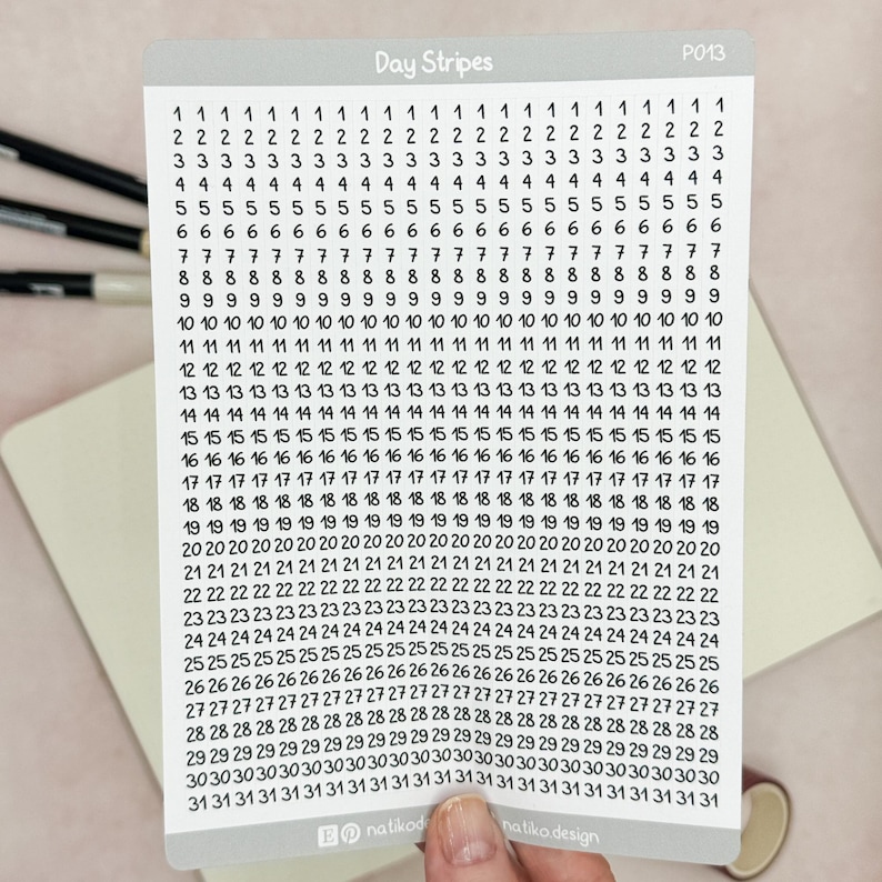 Date strip stickers 1-31 for Bullet Journal & Planner // Perfect for Year in Pixels, Reflection, One Line a Day / 2 different fonts Schrift 2