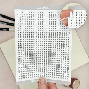Datumsstreifen Sticker 1-31 für Bullet Journal & Planer // Perfekt für Year in Pixels, Reflektion, One Line a Day / 2 verschiedene Schriften
