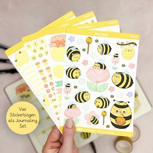 Set di adesivi Kawaii Bee Bullet Journal Pianificatore mensile o calendario 4 fogli di adesivi come set mensile Disegnato a mano