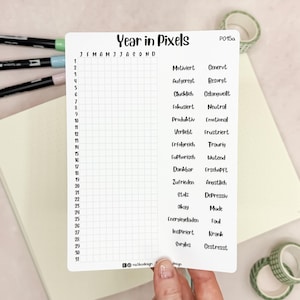 Year in Pixels Sticker für Bullet Journal & Planer // Stimmungstracker für dein Jahr // 30 Stimmungslagen als Inspiration // Zuschneidbar