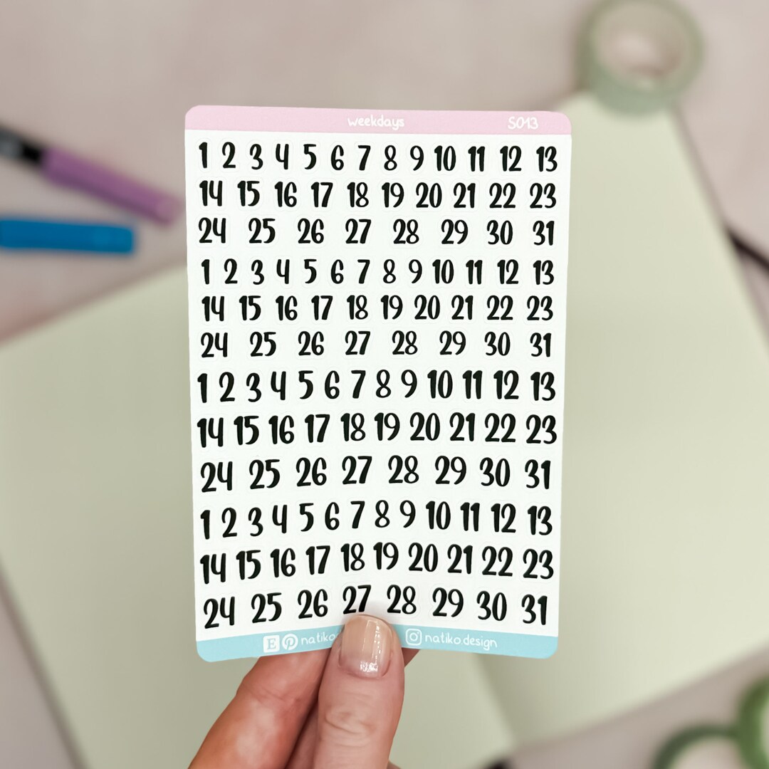 Week Numbers Stickers Weekday Number Stickers for Bullet Journal, Planner or Calendar // Four ...