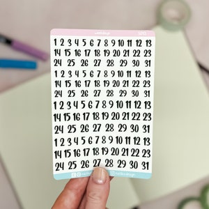 Wochentage Zahlen Sticker für Bullet Journal, Planner oder Kalender // Vier Wochen mit den Zahlen 1-31 auf einem Sticker Sheet
