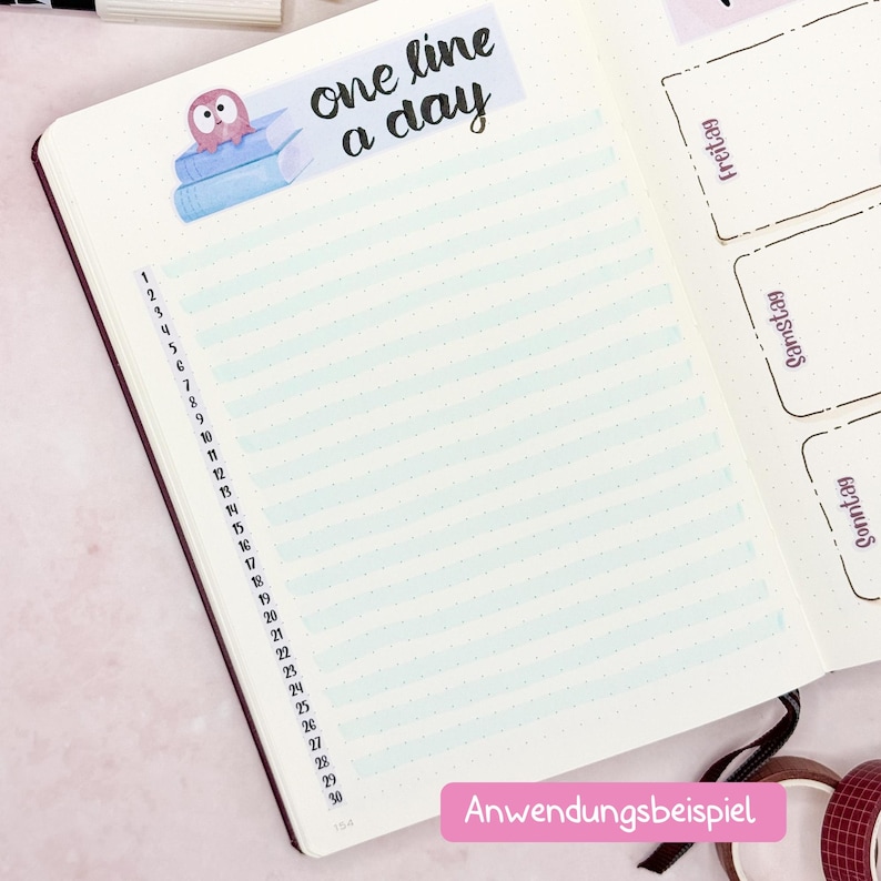 Date strip stickers 1-31 for Bullet Journal & Planner // Perfect for Year in Pixels, Reflection, One Line a Day / 2 different fonts image 8