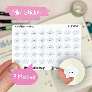 Mini Wetter Sticker Regen im Kawaii Stil // 7 Wettersymbole // Perfekt für Bullet Journal, Planer oder Kalender // Süße Icon Sticker
