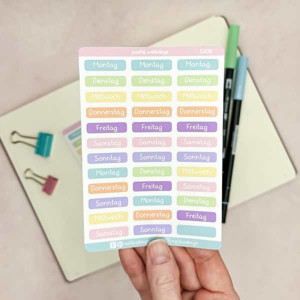 Stickerbogen Pastell Wochentage in Deutsch für Bullet Journal, Planner oder Kalender