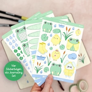 Kawaii Frosch Sticker Set für Bullet Journal, Planner oder Kalender // 4 Stickerbögen als Monatsset // Auch einzeln erhältlich // Rainy Days