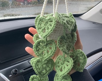 Crochet Hanging Plant for Car, Car Accessory, Car Plant, Crochet Monstera, Hanging, Car Charm, Mirror Hanging Gift for mom, ready to ship