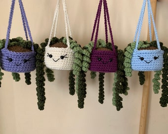 Crochet hanging plant, crochet curly plant, crochet succulent,string of pearls, girly decor, gift for her, unique gift, READY TO SHIP