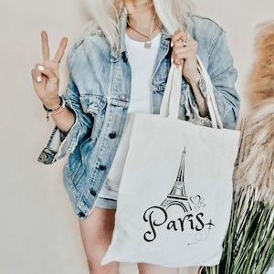 Doppelseitige Eiffelturm Paris Tragetasche | Süße trendige Reise-Einkaufstasche | Paris Tragetasche | Paris Geschenk | Eiffelturm Geschenk | Reise-Einkaufstasche