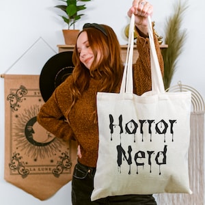 Horror Nerd Tote | Halloween Tote | Horror Movie Tote Bag | Final Girl Tote Bag | Scream Queen Tote | Villain Tote Bag | Horror Fan Tote Bag