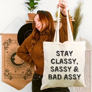 Stijlvolle Sassy Bad Assy Tote | Badass-tas | Nieuwigheid Tote | Grappige Tote | Sterk als een moedertas | Zelfzorgtas | Motiverende draagtas