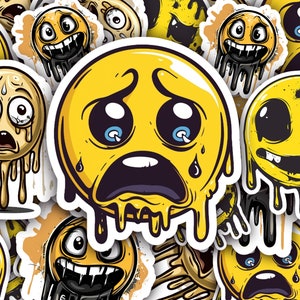 Emoji Face Sticker, Sad Funny Smile Sticker, Angry Bloody Drip Decal, Graffiti Style Drip Label, Emoji Vinyl Sticker, Fun Emoji Sticker