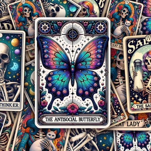 Etiqueta engomada divertida de la tarjeta del tarot, calcomanía de arte del ordenador portátil divertida, calcomanía divertida del ordenador portátil, calcomanía atrevida de la carta del tarot, etiqueta de arte del ordenador portátil divertida, calcomanía de la botella de agua