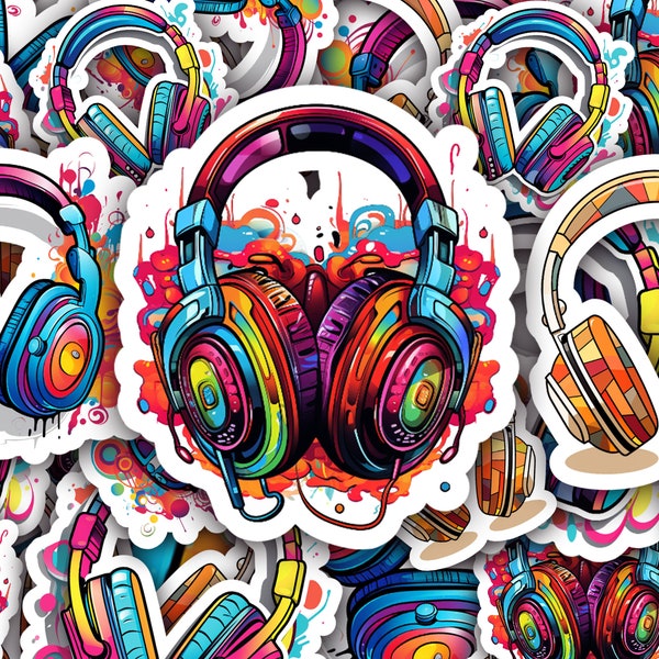 Headphones Sticker, Music Decal, Laptop Art, Headphone Notebook Decal, Vibrant Headphone Decal