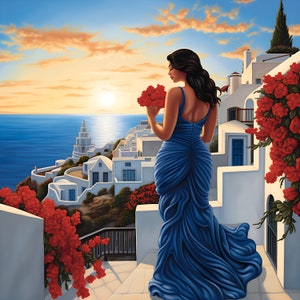 Hispanic Woman in Santorini Greece - Canvas