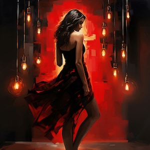 A woman in red under the lights