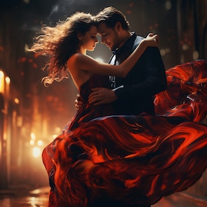A couple dancing Tango under the street lights - Poster art series