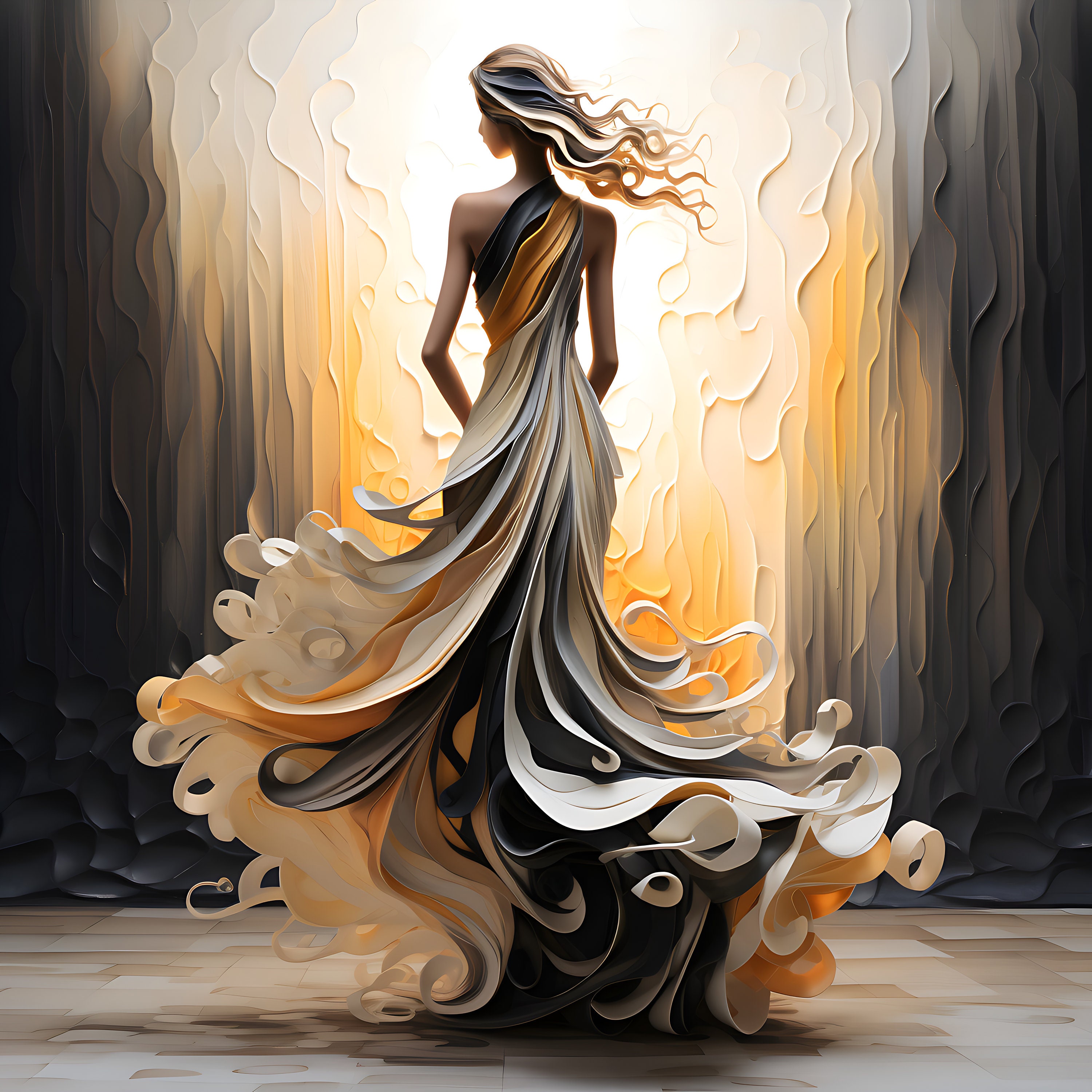 Beautiful Abstract Oil Painting Woman in Long Dress - Poster Series #10 ...
