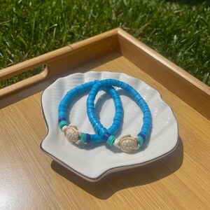 Ocean Blue Bracelet | Summer Bracelet | Clay Bead Bracelet | Turtle Charm Bracelt |