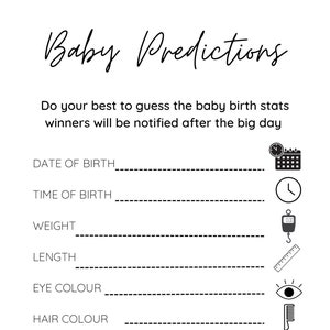 Cartes de prédiction de baby shower imprimables