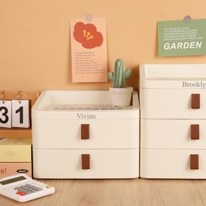 Custom Desk Storage Engraved Name,Large Capacity,3 Layer Stacked Drawer Container,Plastic Storage Box,Stationery Storage,Housewarming Gift