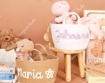 Custom Name Cotton Rope Basket, Rope Cotton Baby Gift Basket, Baby Gift Basket, Toy Basket, Newborn Gift, Baby Name Gift.