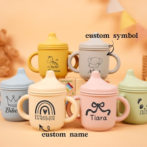Tazza in silicone personalizzata, tazza con beccuccio in silicone per bambini, tazza con beccuccio in silicone personalizzata, tazza con beccuccio con nome inciso, tazza per bambini piccoli, regalo per neonati, bicchiere per neonati