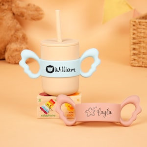 Personalized Silicone Angel Wing Cup Handle,Custom Name Baby Sippy Cup Label,Baby Bottle Cup Label For Her,School Label,Newborn Gift