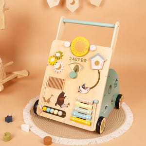 Custom Wooden Baby Walker,Montessori Baby Push Walker,Baby Walker,Walker Wood with Wheels,Pusher Toy with Busy Board,Toddler Sensory Toy