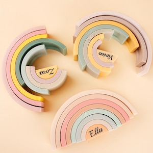 Custom Rainbow Building Blocks With Name,8pcs Children's Silicone Toys,Colorful Rainbow Building Blocks,Silicone Balance Blocks Montessor