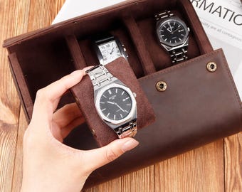 Personalized Leather Watch Storage,Watch Box for Men, Luxury Leather Watch Case Roll for 6 Watches,Travel Watch Box,Gifts for the Best Man