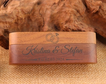 Personalized Wedding Ring Box, Wide Wood Double Ring Box, Ring Bearer Box, Slim Unique Ring Holder, Ring Box Proposal, Modern Rustic Wedding