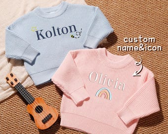 Personlig broderad namntröja för bebisar, personlig babypresent, stickad tröja för småbarn, födelsedagspresent till flickor och pojkar, babytröja, present till nyfödd