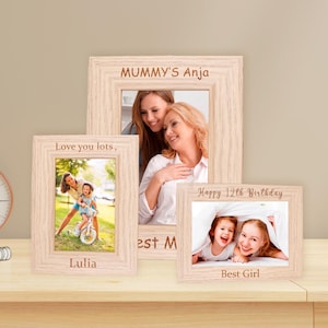 Benutzerdefinierte gravierte Holz Bilderrahmen, personalisierte Wohnkultur für jeden Anlass, maßgeschneiderte Gravurrahmen, Vatertagsgeschenk, graviertes Familiengeschenk