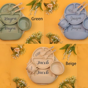 Personalized Silicone Baby Weaning Set, Engraved Silicone Bib, Cartoon Weaning Set for Toddler Baby Kids, Feeding Set with Name image 9