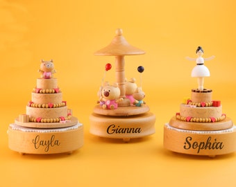 Carillon personalizzato, carillon in legno, carillon con nome inciso, regalo per la doccia per bambini, regalo di compleanno per bambini, carillon, perfetto per i compleanni