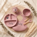 Personalized Silicone Baby Weaning Set, Engraved Silicone Bib, Cartoon Weaning Set for Toddler Baby Kids, Feeding Set with Name product logo